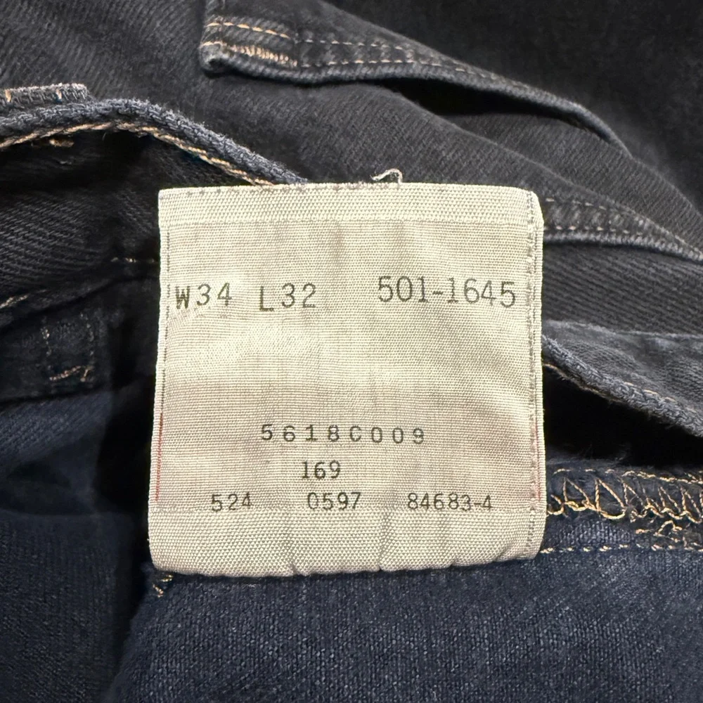 Vintage Levi's 501-1645 Navy Blue Black Overdye Jeans Men's Sz 34X32 Made In USA
